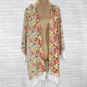 RELIPOP Swimsuit Cover Jacket Beach Tropical Beige Peach Floral Lace  One Size